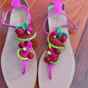 Aquazurra watermelon raffia sandals 9.5